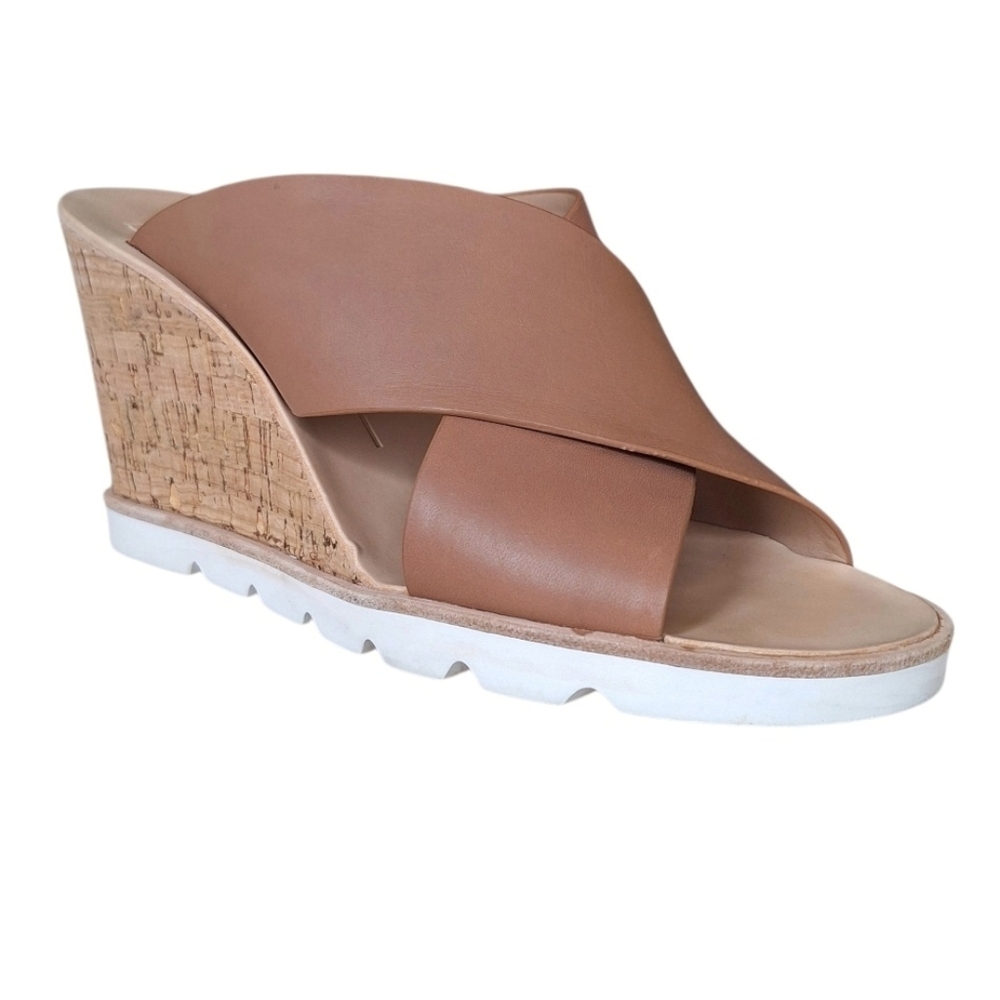 Dolce Vita Lida Leather Crossover Wedge Cork Sandal Neutral Scandi 8.5